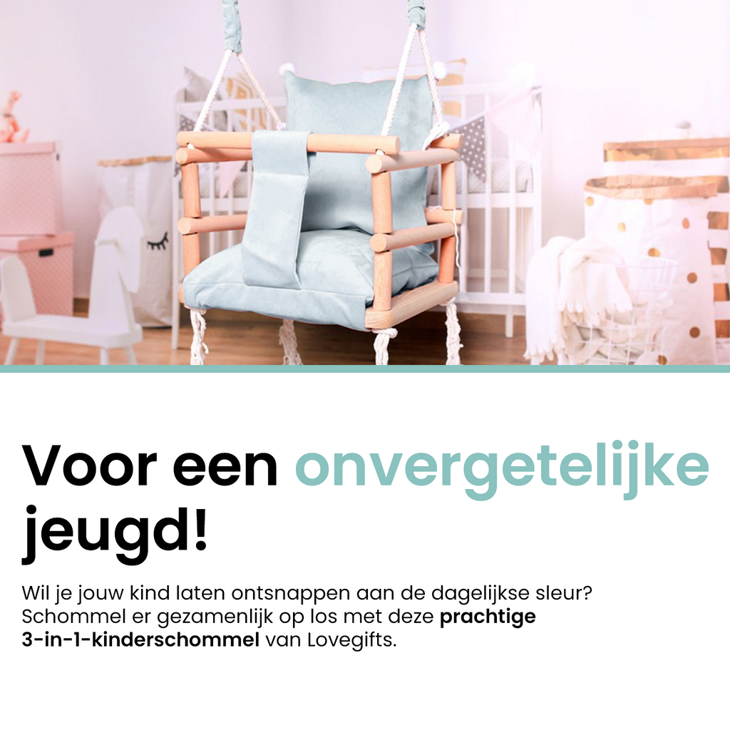 Luxe houten 3 in 1 Licht grijze meegroei babyschommel en Kinderschommel