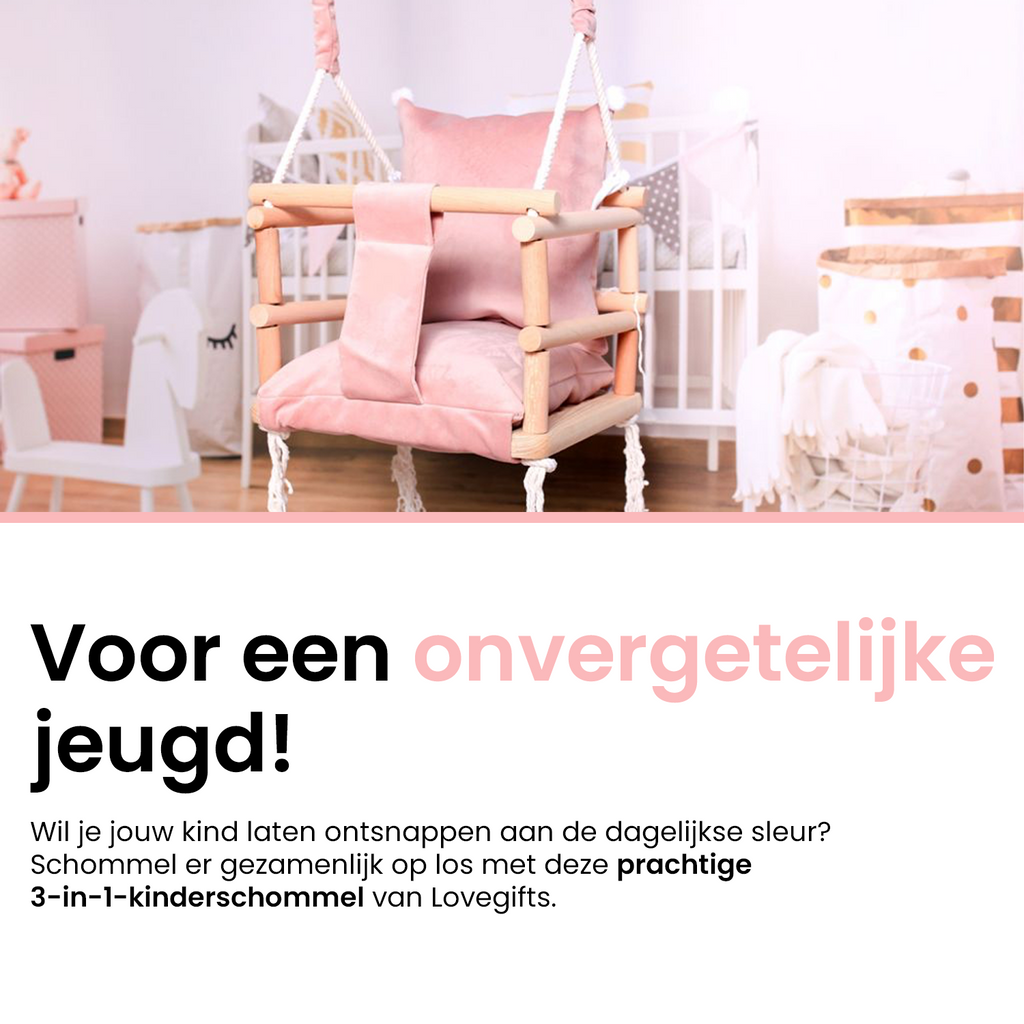 Luxe houten 3 in 1 roze meegroei babyschommel en Kinderschommel