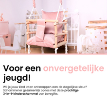 Afbeelding in Gallery-weergave laden, Luxe houten 3 in 1 roze meegroei babyschommel en Kinderschommel