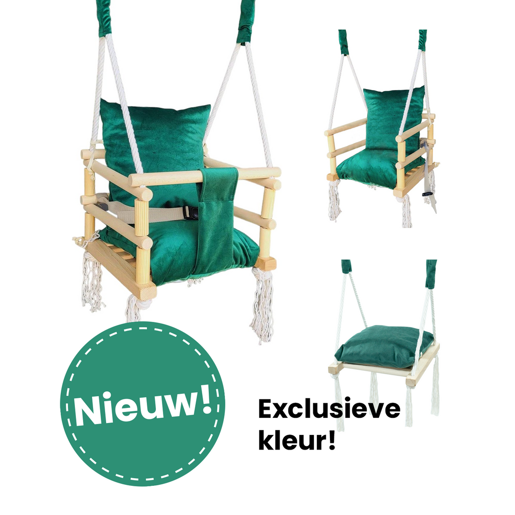 Luxe 3 in 1 groene meegroei babyschommel en Kinderschommel