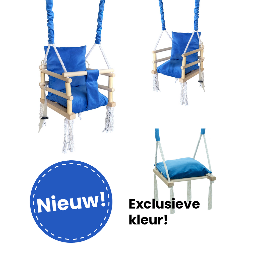 Luxe houten 3 in 1 blauwe meegroei babyschommel en Kinderschommel