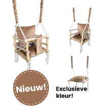 Afbeelding in Gallery-weergave laden, Luxe 3 in 1 beige/bruine meegroei babyschommel en Kinderschommel