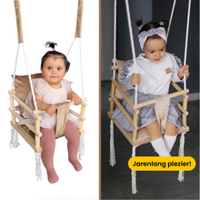 Afbeelding in Gallery-weergave laden, Luxe 3 in 1 beige/bruine meegroei babyschommel en Kinderschommel