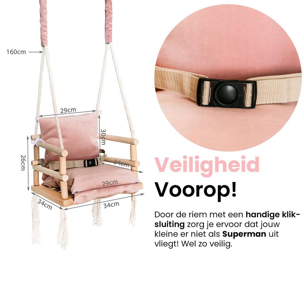 Luxe houten 3 in 1 roze meegroei babyschommel en Kinderschommel