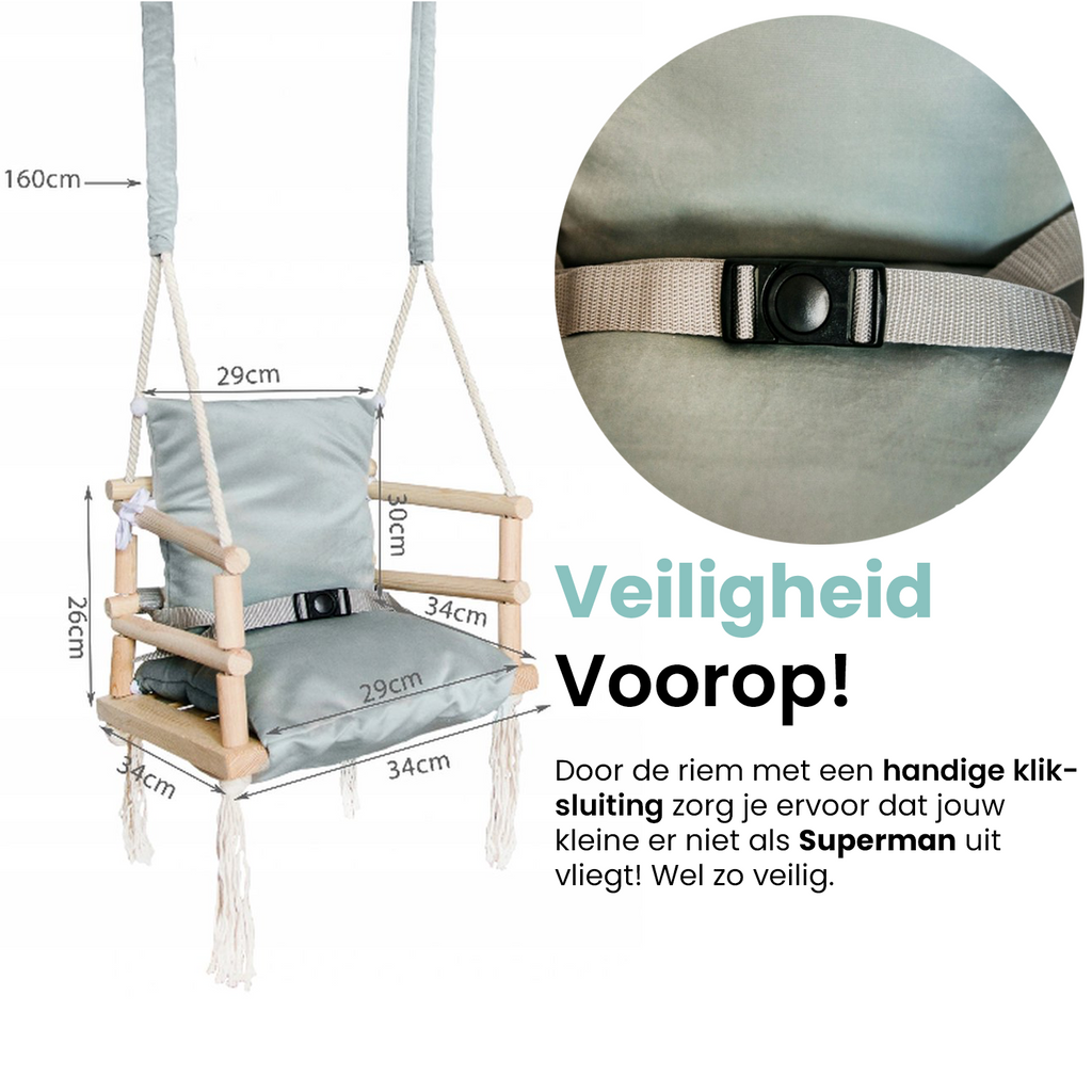 Luxe houten 3 in 1 Licht grijze meegroei babyschommel en Kinderschommel