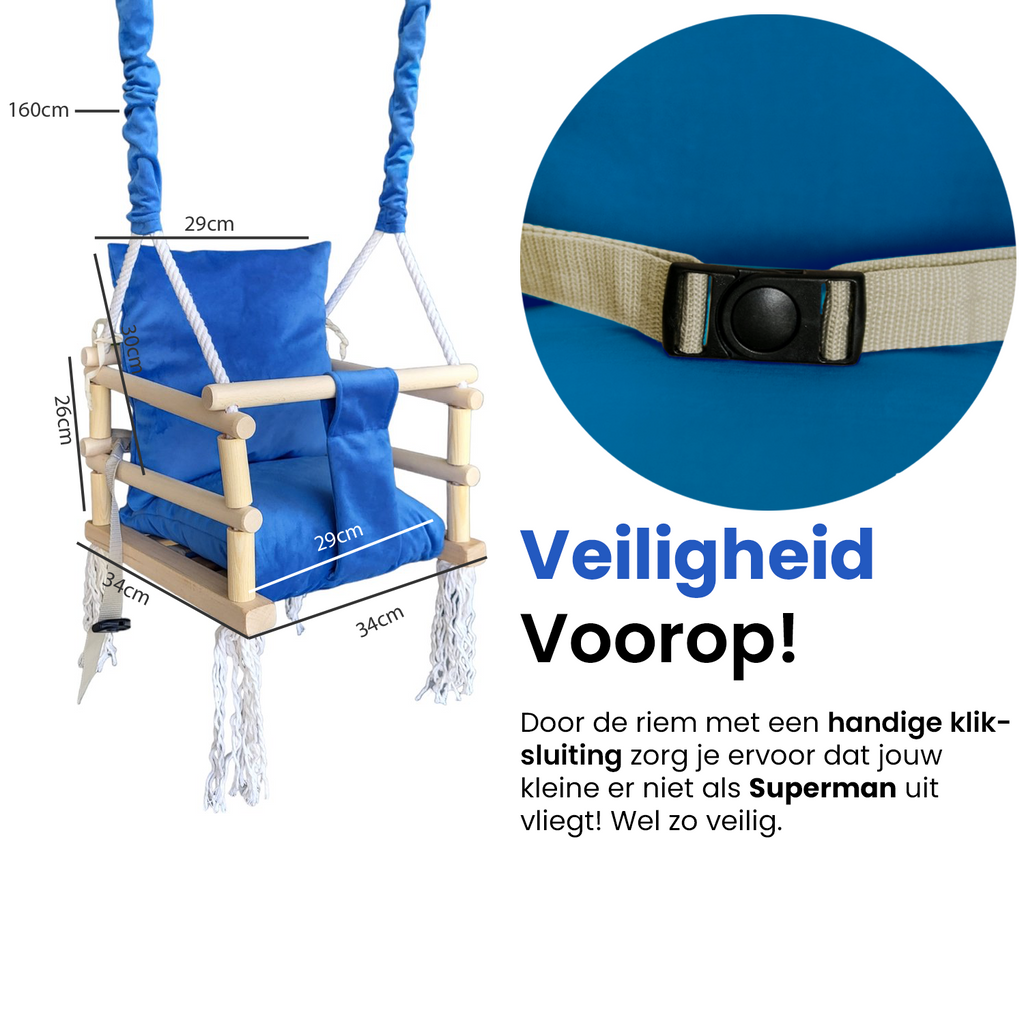 Luxe houten 3 in 1 blauwe meegroei babyschommel en Kinderschommel