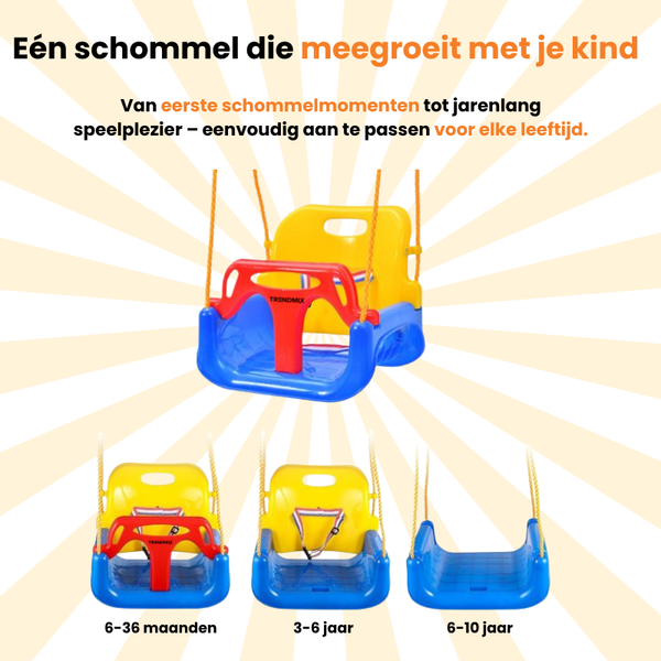 Trendmix Meegroei Schommel 3-in-1 Voor Baby, Peuter & Kleuter – Veilig Met Verstelbare Banden – Voor Binnen & Buiten Gebruik