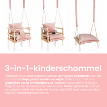 Afbeelding in Gallery-weergave laden, Luxe houten 3 in 1 roze meegroei babyschommel en Kinderschommel