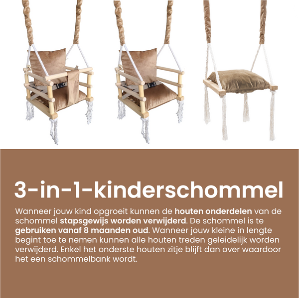 Meegroei Schommel 3-in-1 Hout – Beige/Bruin