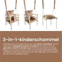 Afbeelding in Gallery-weergave laden, Luxe 3 in 1 beige/bruine meegroei babyschommel en Kinderschommel