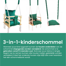 Afbeelding in Gallery-weergave laden, Luxe 3 in 1 groene meegroei babyschommel en Kinderschommel