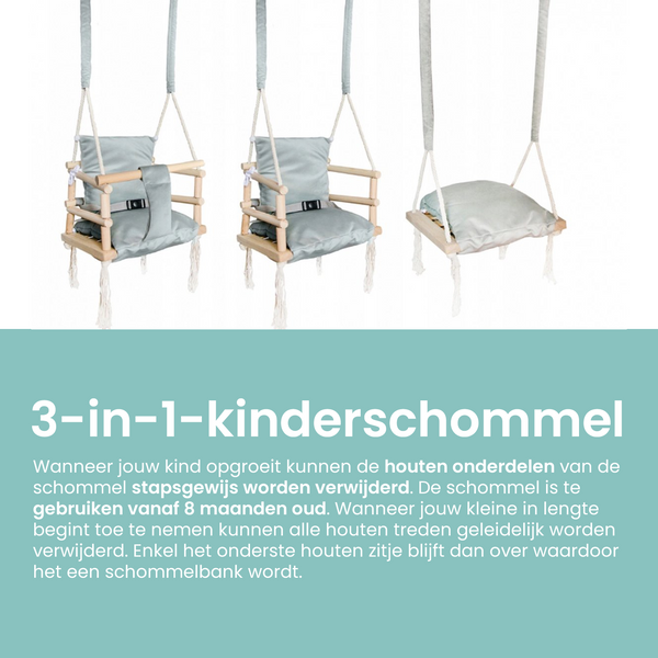 Meegroei Schommel 3-in-1 Hout – Lichtgrijs