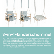 Afbeelding in Gallery-weergave laden, Luxe houten 3 in 1 Licht grijze meegroei babyschommel en Kinderschommel