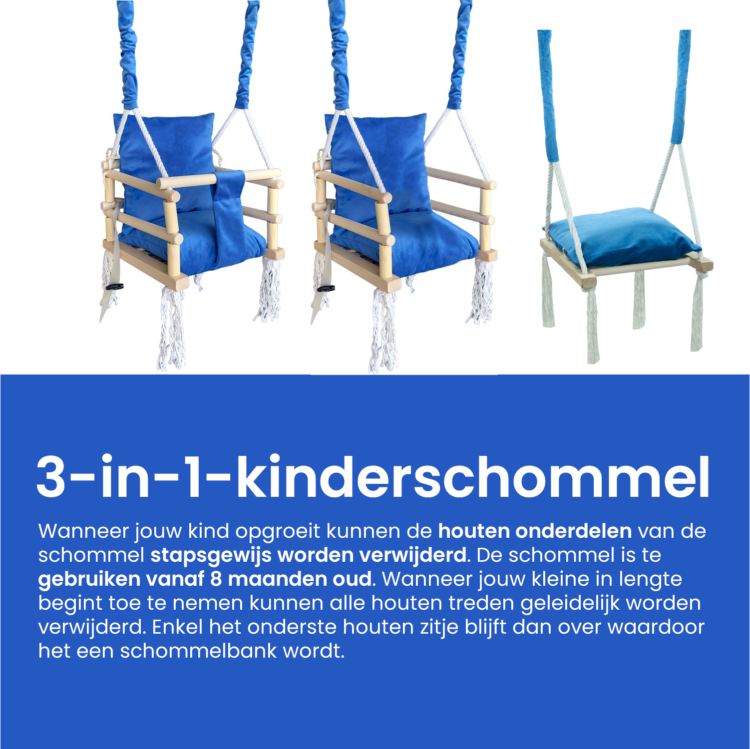 Luxe houten 3 in 1 Licht grijze meegroei babyschommel en Kinderschomme Luxe houten 3 in 1 Licht grijze meegroei babyschommel en Kinderschomme