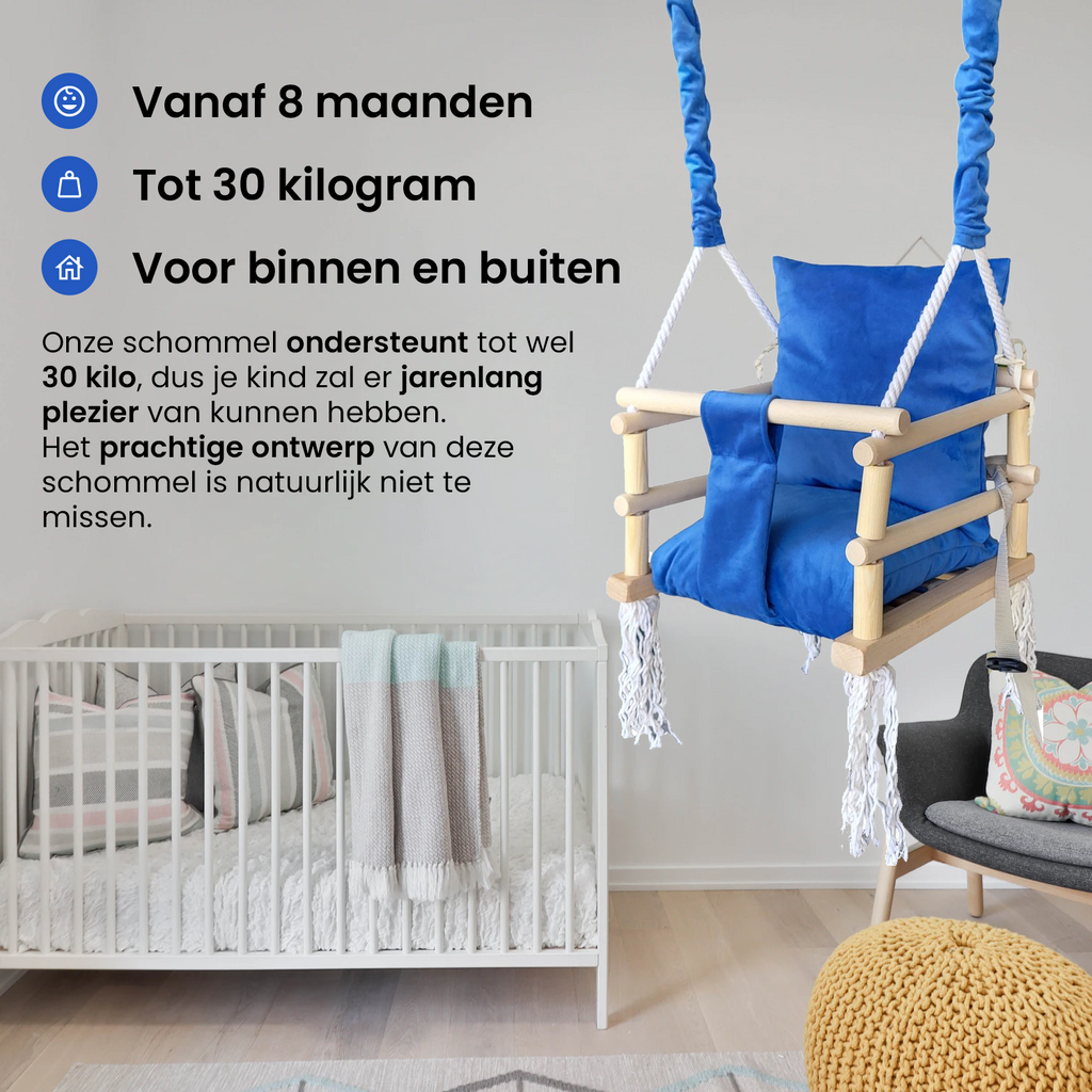 Luxe houten 3 in 1 blauwe meegroei babyschommel en Kinderschommel