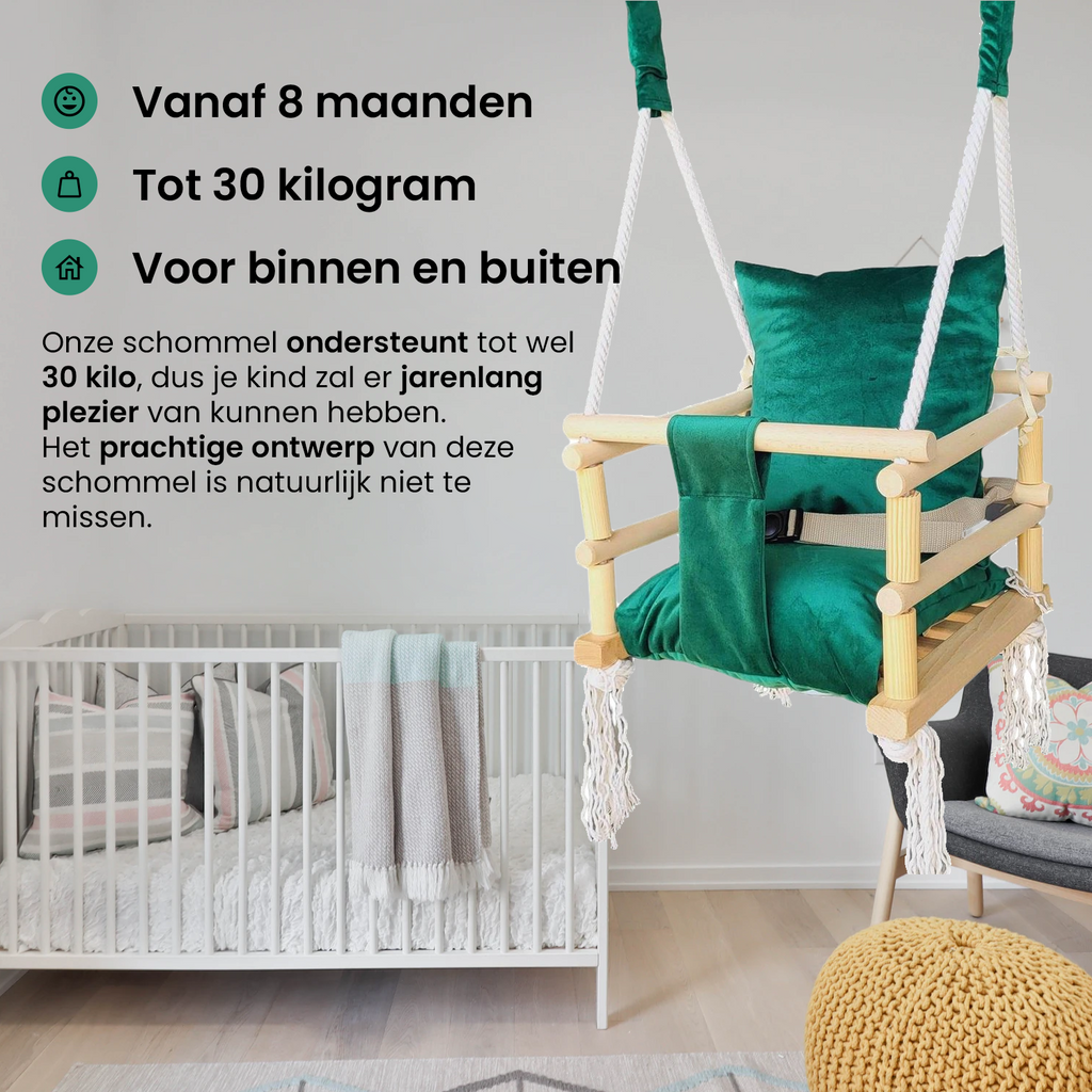 Luxe 3 in 1 groene meegroei babyschommel en Kinderschommel