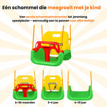 Afbeelding in Gallery-weergave laden, Trendmix Meegroei Schommel 3-in-1 Groen Voor Baby, Peuter &amp; Kleuter – Veilig Met Verstelbare Banden – Voor Binnen &amp; Buiten Gebruik
