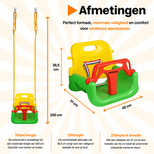 Afbeelding in Gallery-weergave laden, Trendmix Meegroei Schommel 3-in-1 Groen Voor Baby, Peuter &amp; Kleuter – Veilig Met Verstelbare Banden – Voor Binnen &amp; Buiten Gebruik
