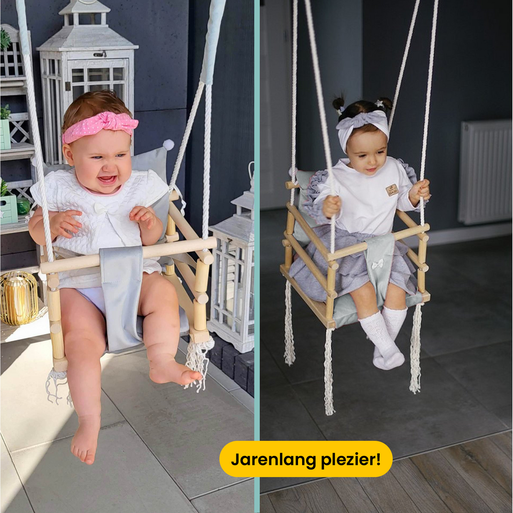 Luxe houten 3 in 1 Licht grijze meegroei babyschommel en Kinderschommel