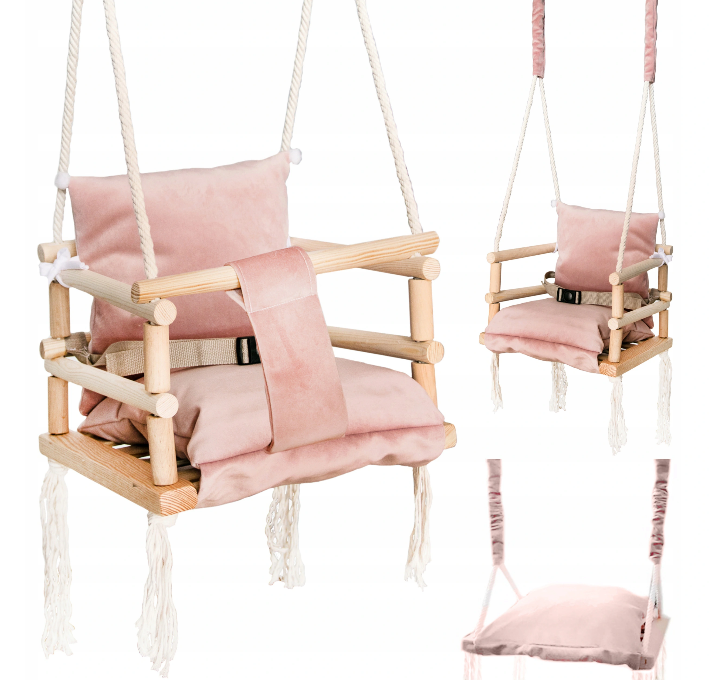 Luxe houten 3 in 1 roze meegroei babyschommel en Kinderschommel