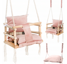 Afbeelding in Gallery-weergave laden, Luxe houten 3 in 1 roze meegroei babyschommel en Kinderschommel