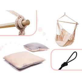 Braziliaanse hangmat stoel met kussens ecru beige belasting tot 100 kg