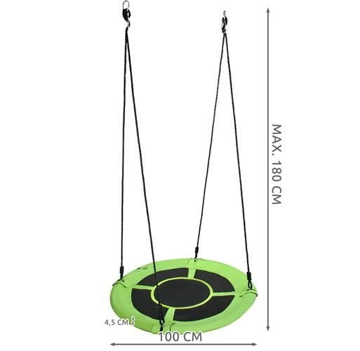 Malatec nest schommel buitenspeelgoed 100cm belasting 100-120 KG groen/zwart